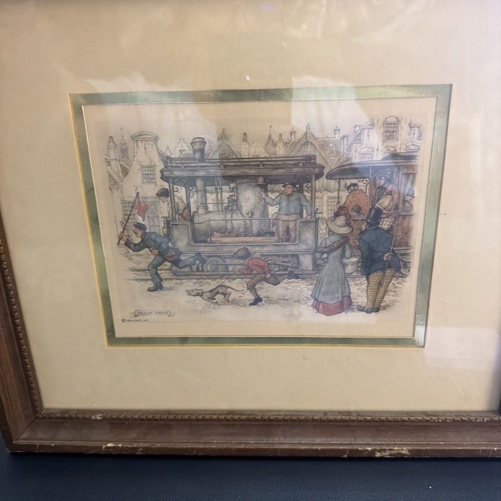 Vintage 1966 Anton Pieck Steam Tram Trolly Framed!
